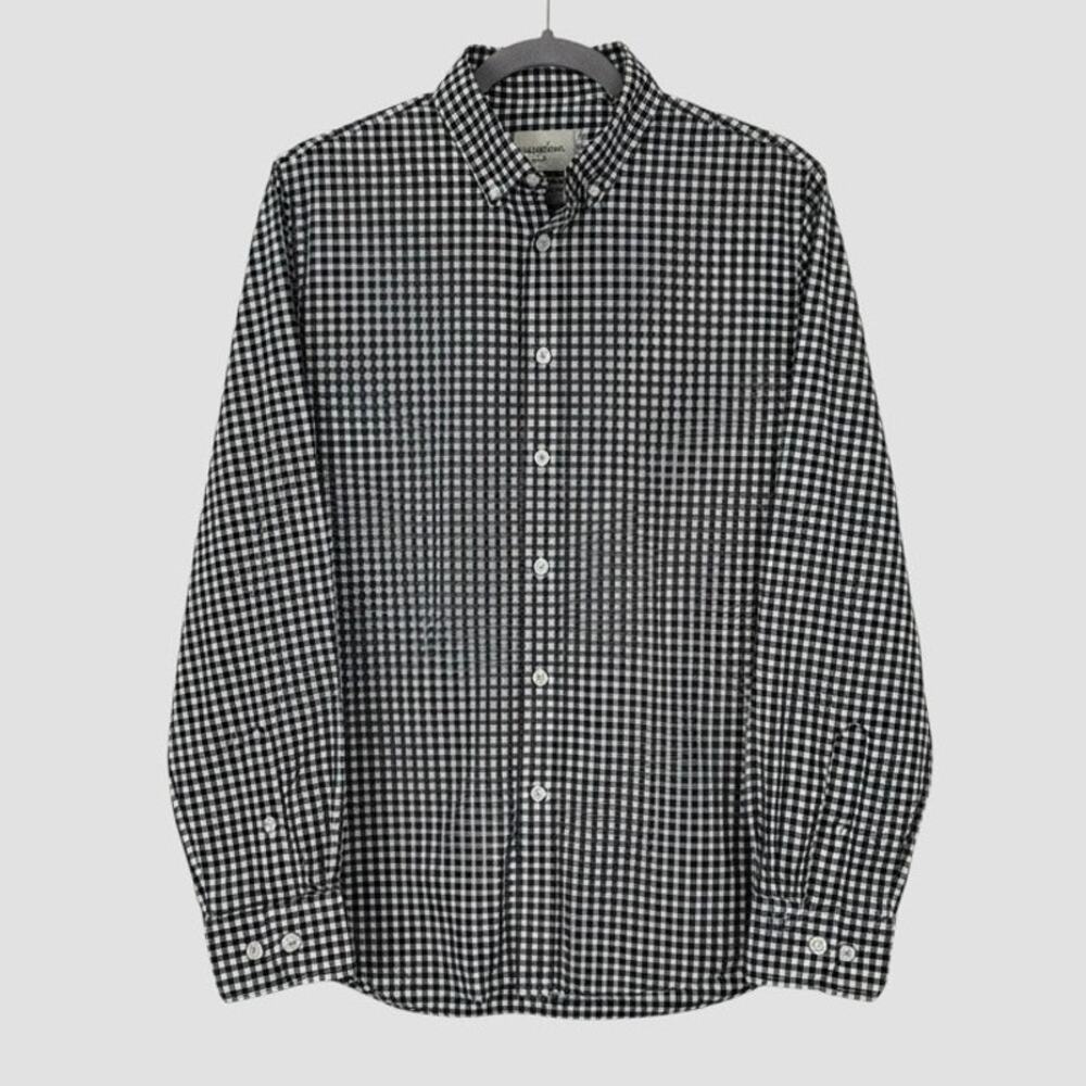 Goodfellow & Co Mens Navy & White Gingham Slim Fit Button Down Shirt